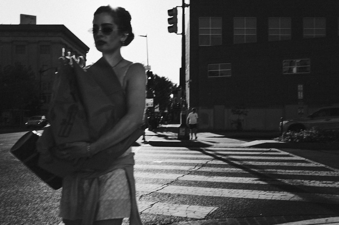 model walking in city street